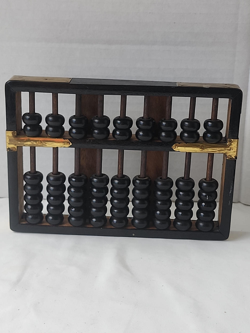 Vintage Mid-Century Chinese Abacus 9-Row Brass Accents 5"x7" Made in Hong Kong